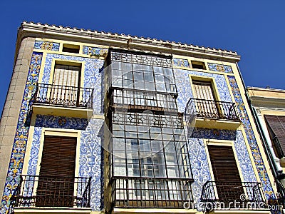 Traditional tile facade in Caceres - Spain Stock Photo