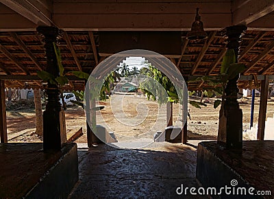 Traditional tiled roof entrance of Veerabhadreshwara temple at Kodihalli Editorial Stock Photo