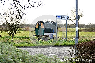 Traditional gypsy caravan at side of road Editorial Stock Photo