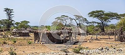 Traditional tsemay houses. Omo Valley. Ethiopia. Stock Photo