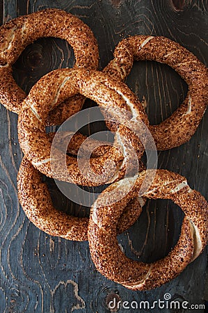 Traditional Turkish bagel - Simit Stock Photo