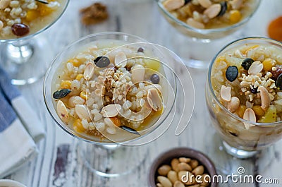 Traditional Turkish dessert Asure or Ashura Noah Pudding Stock Photo