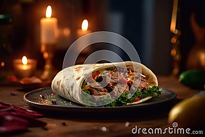 traditional turkish doner kebab with meat and vegetables Stock Photo