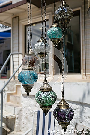 Traditional turkish glass mosaic lamps Stock Photo