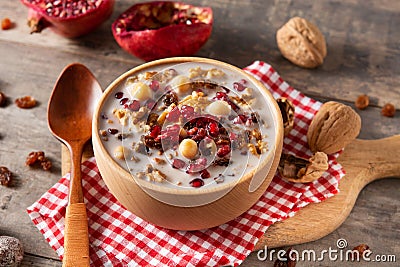 Traditional Turkish Noahs pudding in bowl Stock Photo