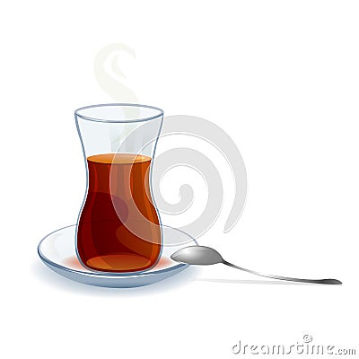Traditional Turkish tea with a spoon Vector Illustration