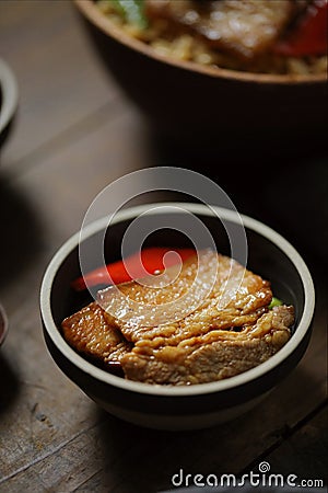 traditional twice cooked pork(huiguorou),Twice cooked pork slices,Sichuan style Chinese dish Stock Photo