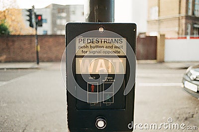 Traditional UK Pedestrian Crossings, traffic light Editorial Stock Photo