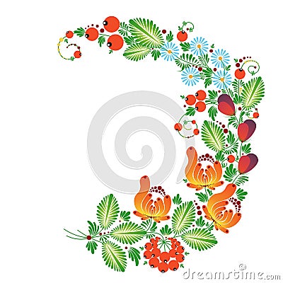 Traditional Ukrainian folk ornament, Petrikovskaya painting Vector Illustration