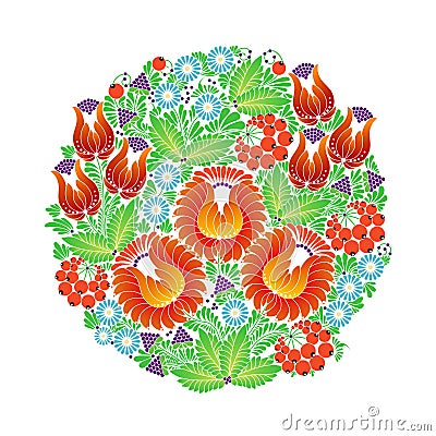 Traditional Ukrainian folk ornament, Petrikovskaya painting Vector Illustration