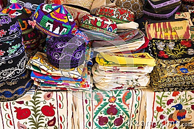 The traditional Uzbek cap named tubeteika, decorated with multi Editorial Stock Photo