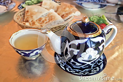 Traditional Uzbek served tea and sweets Stock Photo