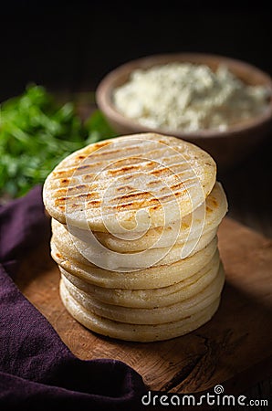 Traditional Venezuelan food arepa made from cornmeal Stock Photo