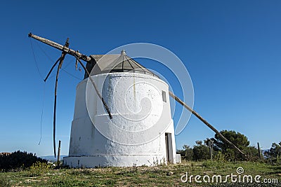 Traditional very old windmill in Vejer de la Frontera, Spain Stock Photo