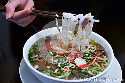 Traditional Vietnamese beef soup Pho Bo Stock Photo