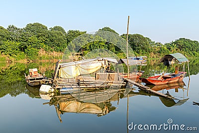Traditional Vietnamese boats on the Red River Hanoi, Vietnam Dec 2016 Editorial Stock Photo