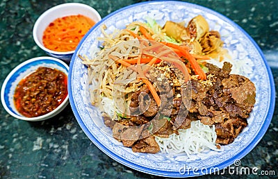 Traditional Vietnamese Bun Vermicelli Salad Stock Photo