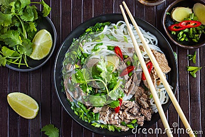 Traditional Vietnamese soup Pho with beef and rice noodle Stock Photo