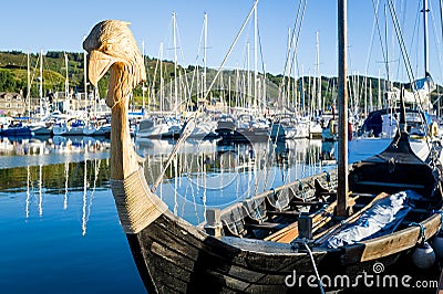Traditional viking`s boat at Tarbert marina Stock Photo