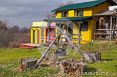 Traditional vintage wooden farm house Stock Photo