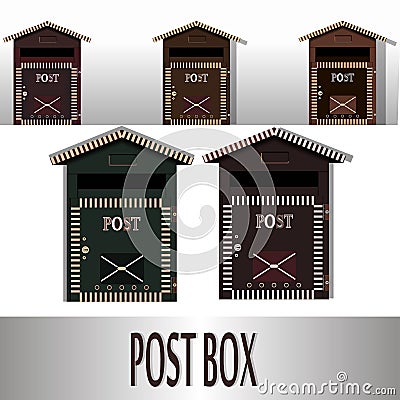 Traditional wall mounted metal mailbox. Classic postal box for mail and correspondence. Vector Illustration