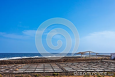 Traditional water desalination in Salinas del Carmen on the coast of Fuerteventura Island Stock Photo