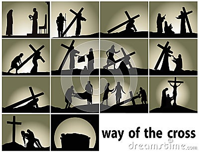 Abstract religious background with Way of the Cross stations Vector Illustration