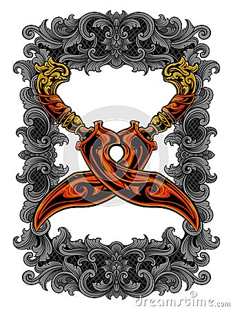 traditional weapon design with ornate carved frame Stock Photo