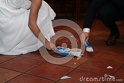 A traditional wedding custom with broken plate Stock Photo