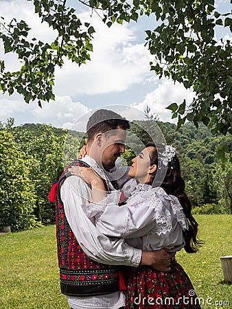 Traditional wedding in Maramures, bride and groom wear traditional clothes Stock Photo