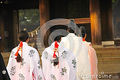 The traditional wedding in Meiji shrine Tokyo , Japan. Editorial Stock Photo