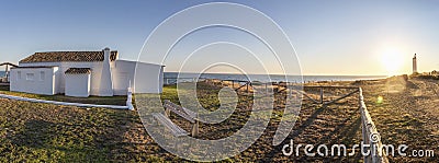 Traditional whitewashed house at Cossta de la Luz seashore, Matalascanas, Huelva Stock Photo