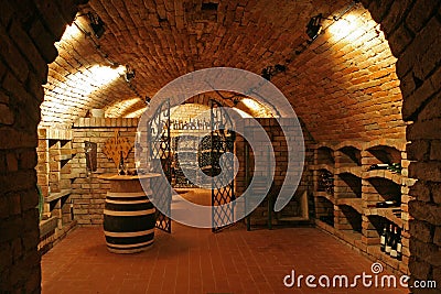 Traditional wine cellar interior Stock Photo