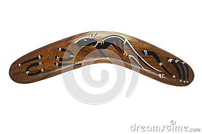 Traditional wooden australian boomerang on white Stock Photo