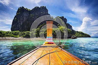 Traditional Wooden Boat in Koh Phi Phi Island, Thailand Stock Photo