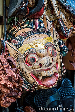 Traditional wooden balinese masks Stock Photo