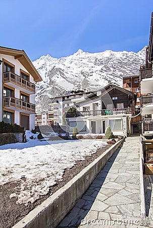 Hotels of Ski resort Saas-Fee in Switzerland Editorial Stock Photo