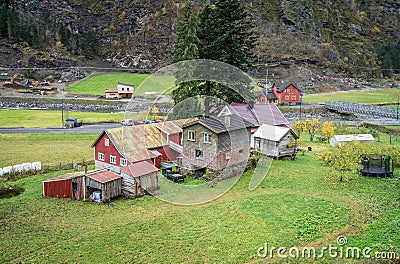 Traditional homes in Flam village in Norway Editorial Stock Photo