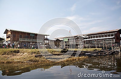 Traditional wooden stilt school on the Lake Inle Myanmar Editorial Stock Photo