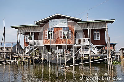 Traditional wooden stilt school on the Lake Inle Myanmar Editorial Stock Photo