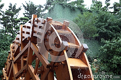 Traditional wooden water wheel Stock Photo