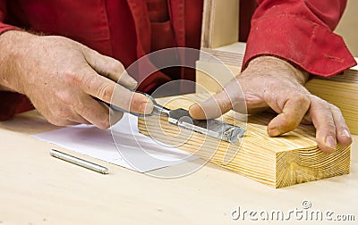 Traditional woodworker using chisel Stock Photo