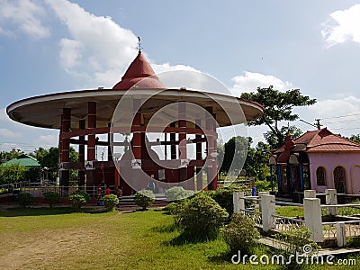 Traditional worship place before a temple Stock Photo