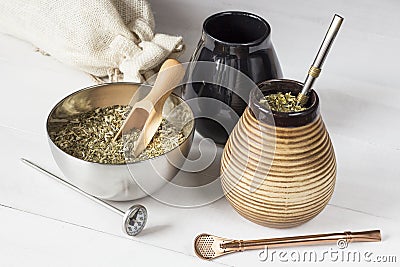 Traditional yerba mate drink with accessories Stock Photo