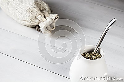 Traditional yerba mate drink with accessories Stock Photo