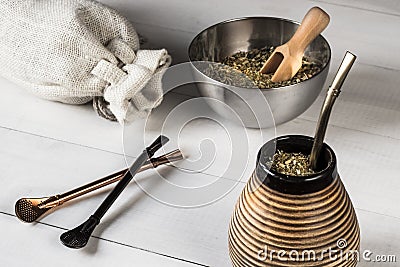 Traditional yerba mate drink with accessories Stock Photo