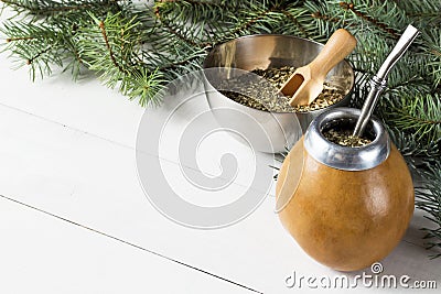 Traditional yerba mate drink with accessories Stock Photo