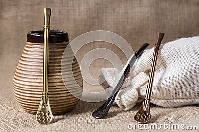 Traditional yerba mate drink with accessories Stock Photo