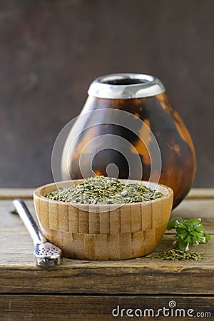 Traditional yerba mate tea in calabash mug Stock Photo