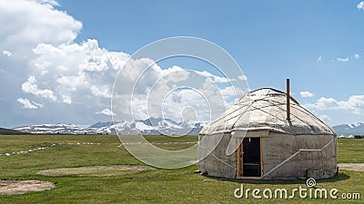 Traditional Yurt tent at the Song Kul lake plateau in Kyrgyzstan Stock Photo